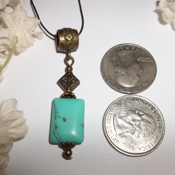 Necklace, Pendant, Boho Necklace, Cord Necklace, Turquoise Necklace, Gift 7938 - Picture 2 of 10
